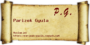 Parizek Gyula névjegykártya